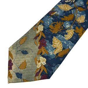 Structure Blue Gold Floral Geometric Italian Silk Made in USA 57" x 4" Necktie